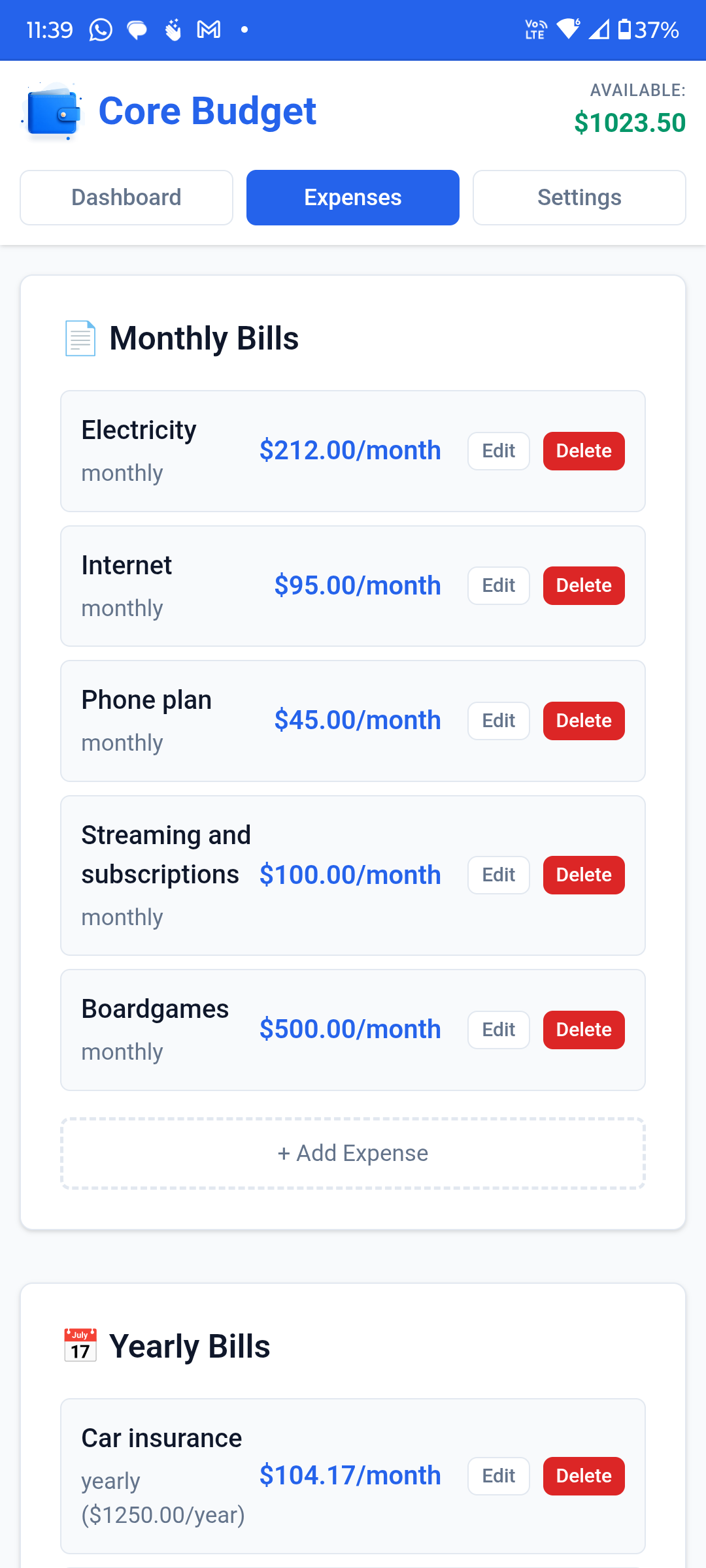 Easy setup for all your fixed expenses