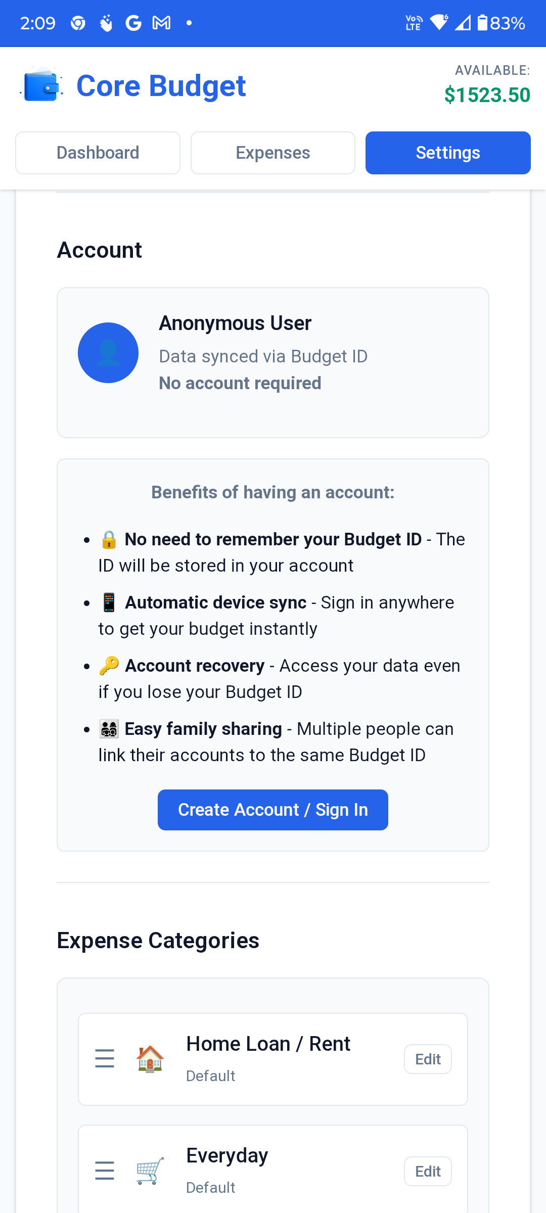 No account needed, but you can link your Budget ID to one for convenience.